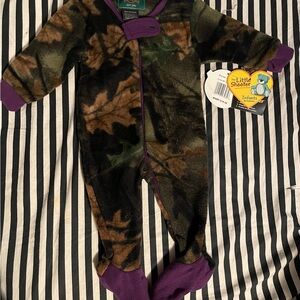 Green and Purple Footie One Piece with Soft Fabric